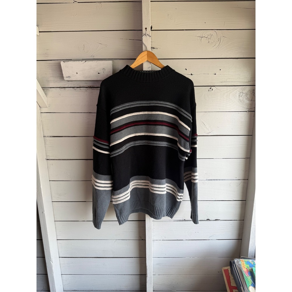 Raw Blue Nu Realms Mens 2X Striped Knit Sweater Black Grey Streetwear Pullover